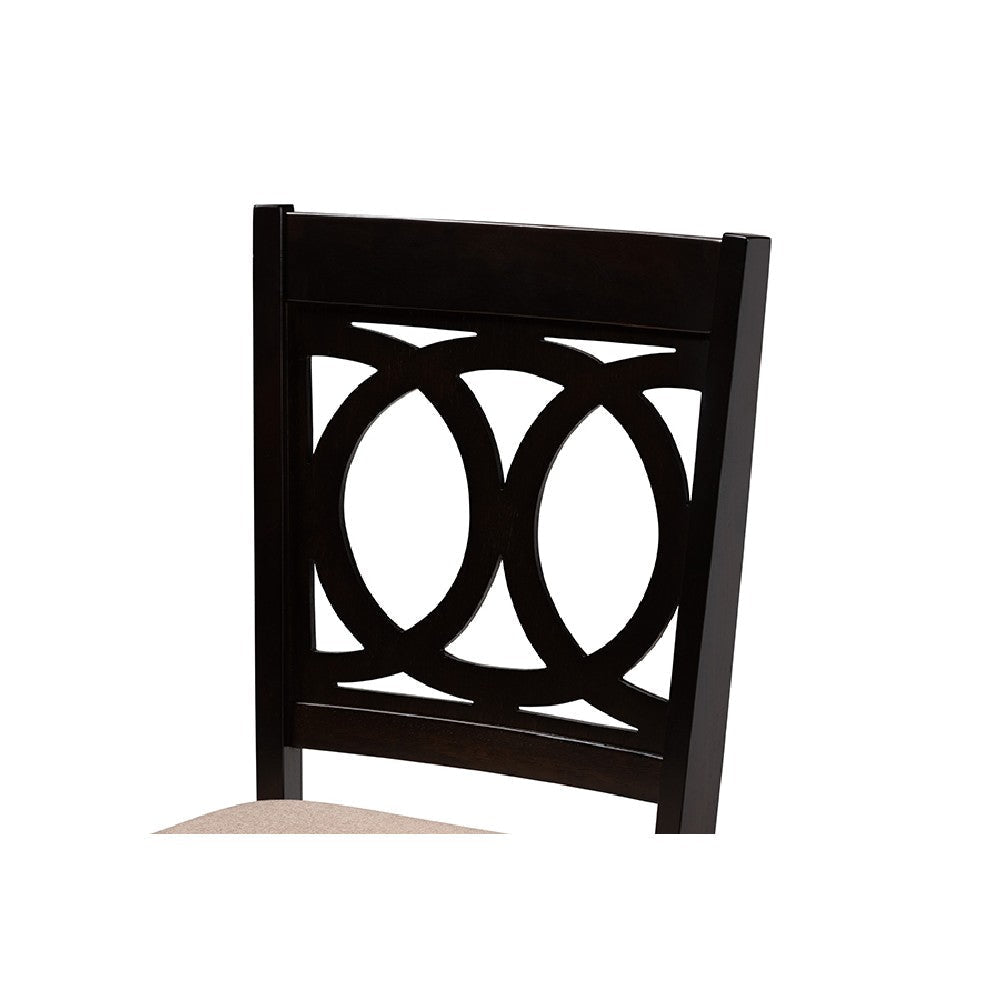 Baxton Studio Louisa Modern Beige Fabric and Dark Brown Finished Wood 5-Piece Dining Set WHI-Evie-Sand-Dark-Brown-5PC-Dining-Set