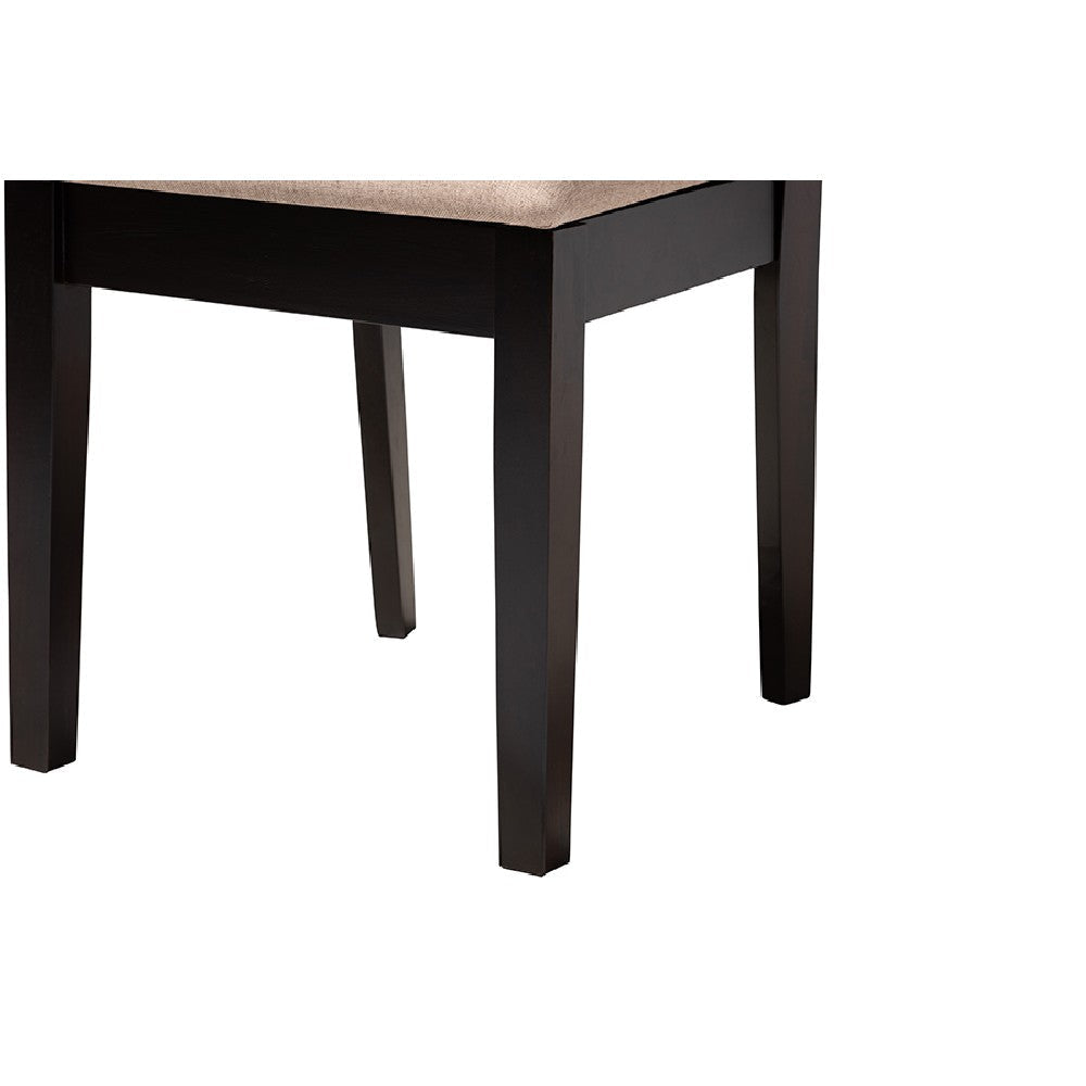 Baxton Studio Louisa Modern Beige Fabric and Dark Brown Finished Wood 5-Piece Dining Set WHI-Evie-Sand-Dark-Brown-5PC-Dining-Set