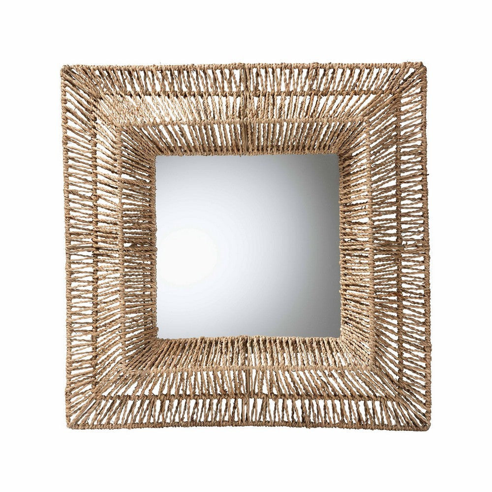 bali & pari Collice Modern Bohemian Metal and Natural Brown Seagrass Accent Wall Mirror WHI-F232-FT25-Seagrass-Mirror