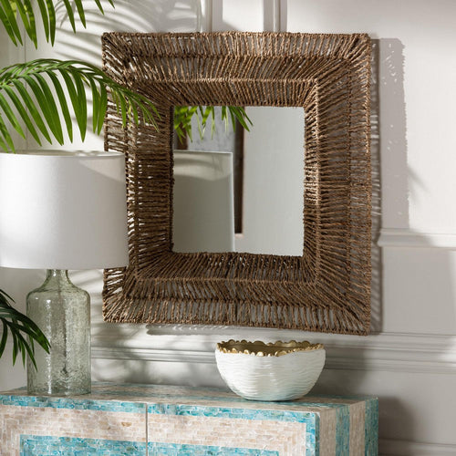 bali & pari Collice Modern Bohemian Metal and Natural Brown Seagrass Accent Wall Mirror