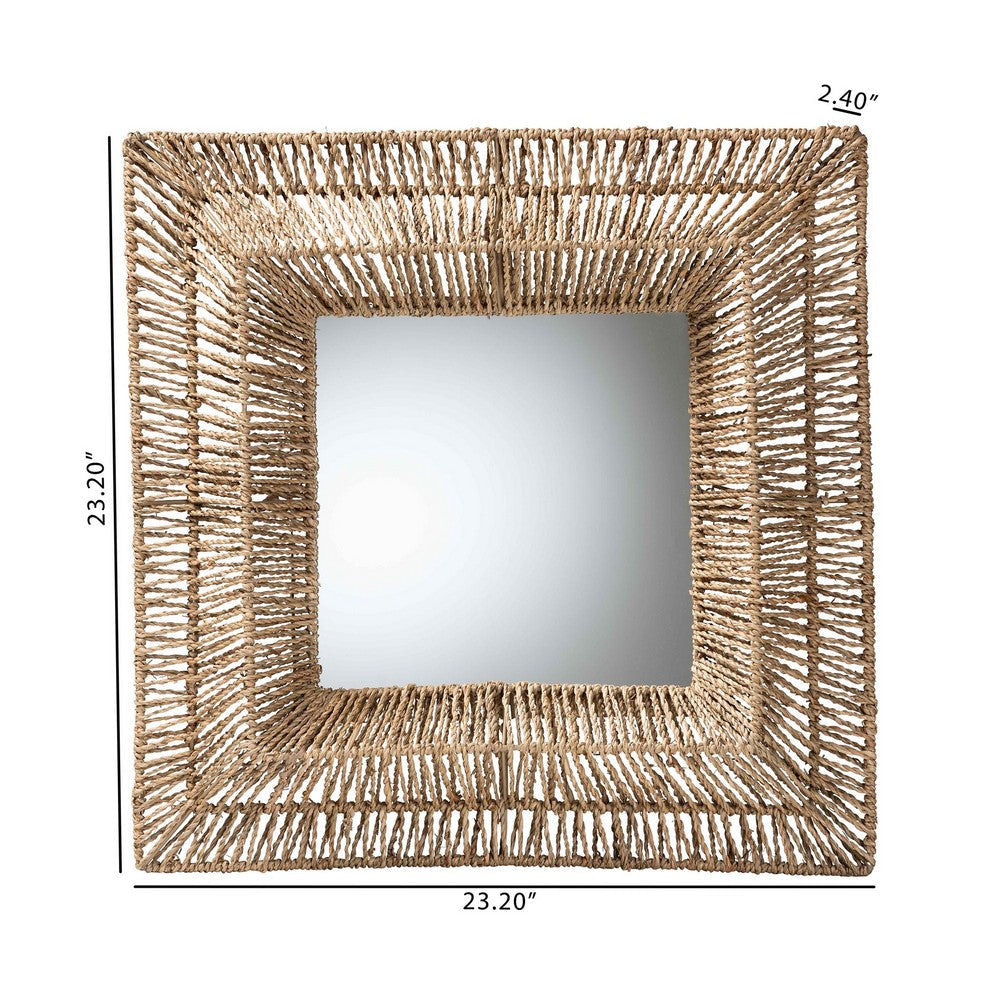 bali & pari Collice Modern Bohemian Metal and Natural Brown Seagrass Accent Wall Mirror WHI-F232-FT25-Seagrass-Mirror