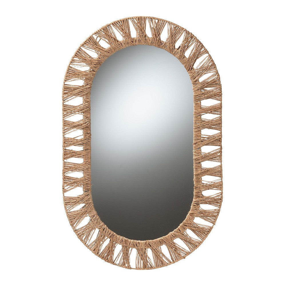 bali & pari Geona Modern Bohemian Metal and Natural Brown Seagrass Accent Wall Mirror WHI-F232-FT28-Jute-Mirror