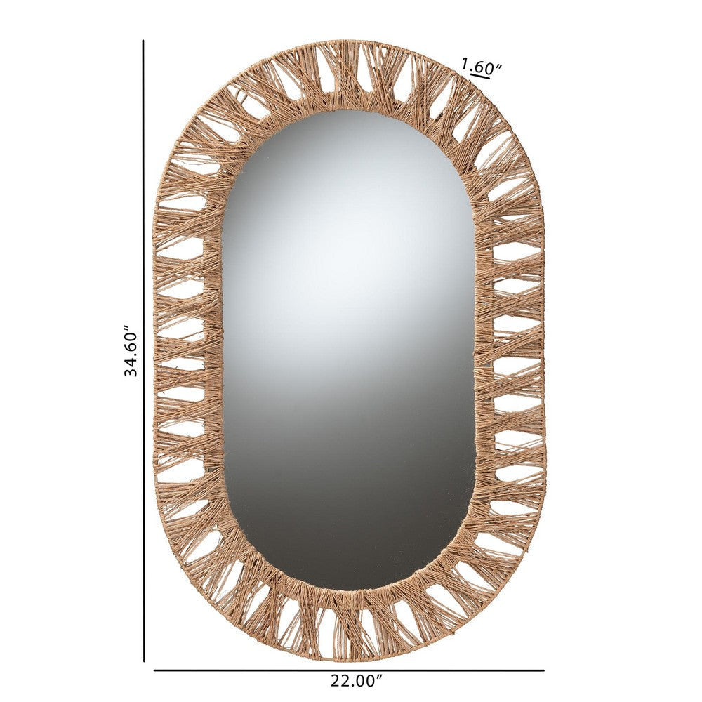 bali & pari Geona Modern Bohemian Metal and Natural Brown Seagrass Accent Wall Mirror WHI-F232-FT28-Jute-Mirror