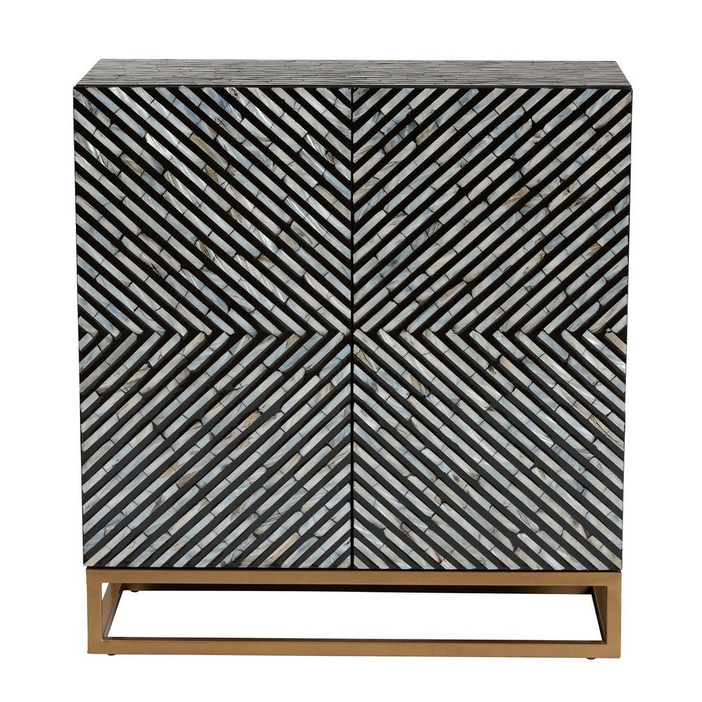 Baxton Studio Belenus Modern Bohemian Two-Tone Black and Grey Mother of Pearl and Gold Metal Storage Cabinet WHI-F232-FT52-Wooden-Cabinet