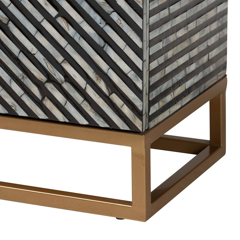 Baxton Studio Belenus Modern Bohemian Two-Tone Black and Grey Mother of Pearl and Gold Metal Storage Cabinet WHI-F232-FT52-Wooden-Cabinet
