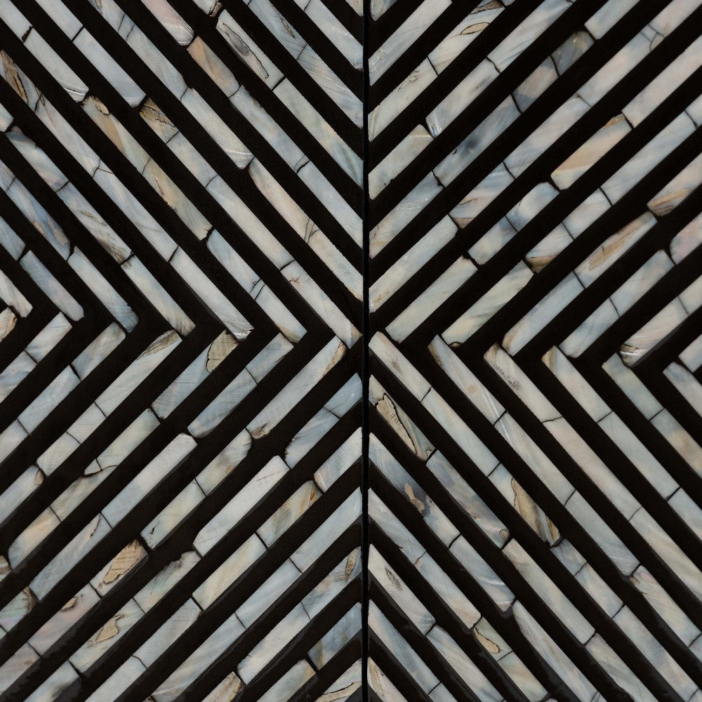 Baxton Studio Belenus Modern Bohemian Two-Tone Black and Grey Mother of Pearl and Gold Metal Storage Cabinet WHI-F232-FT52-Wooden-Cabinet