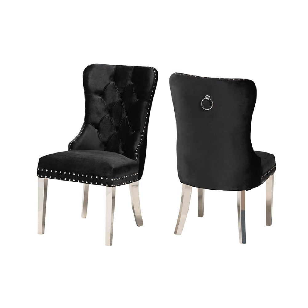 Baxton Studio Honora Contemporary Glam and Luxe Black Velvet Fabric and Silver Metal 2-Piece Dining Chair Set
