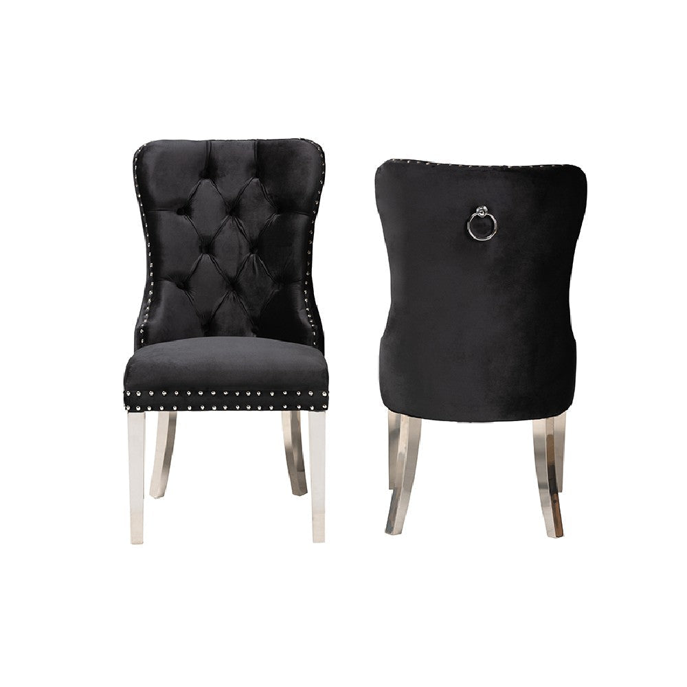Baxton Studio Honora Contemporary Glam and Luxe Black Velvet Fabric and Silver Metal 2-Piece Dining Chair Set