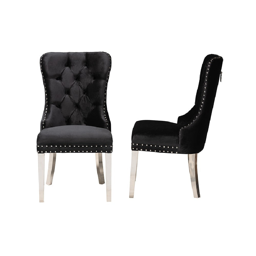 Baxton Studio Honora Contemporary Glam and Luxe Black Velvet Fabric and Silver Metal 2-Piece Dining Chair Set
