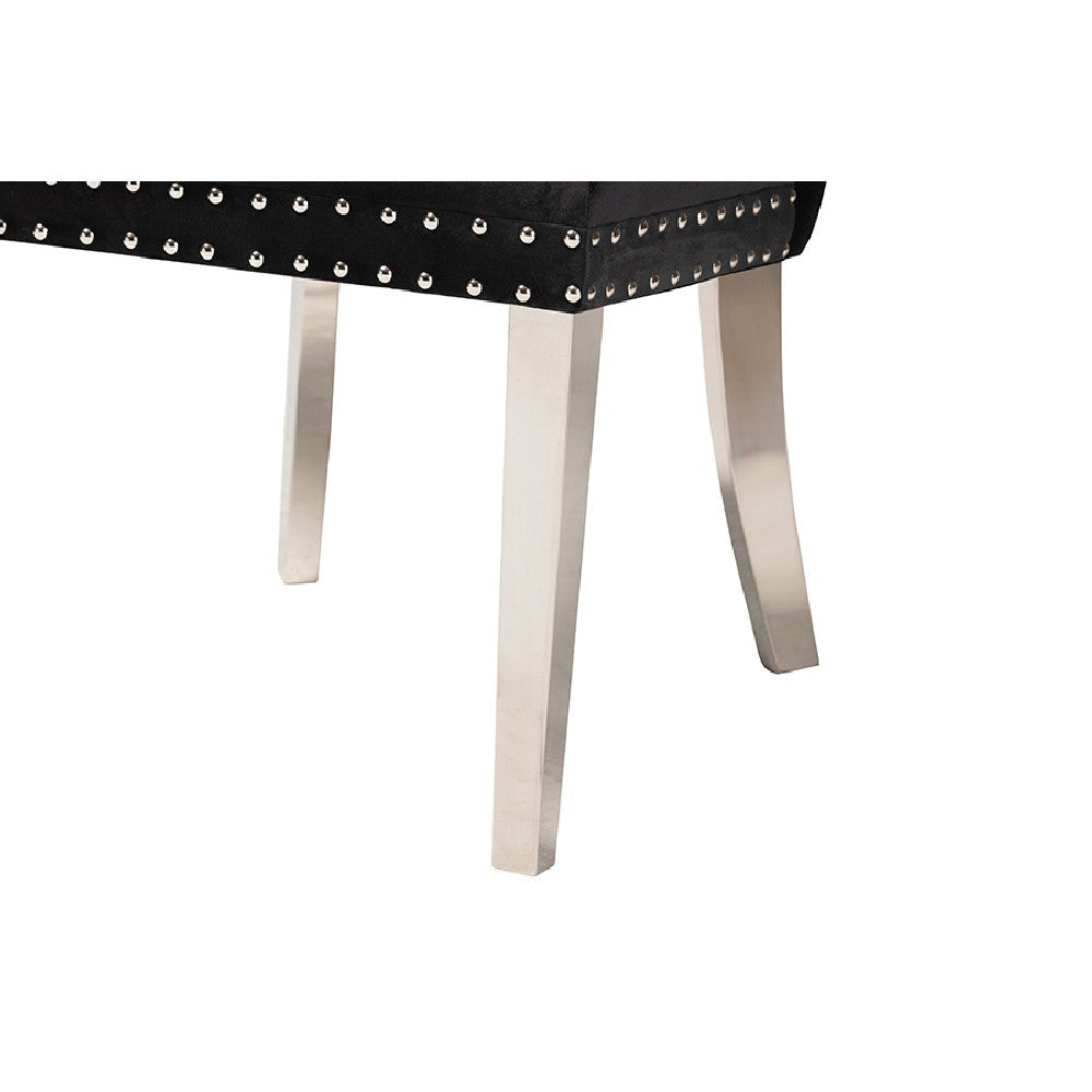 Baxton Studio Honora Contemporary Glam and Luxe Black Velvet Fabric and Silver Metal 2-Piece Dining Chair Set