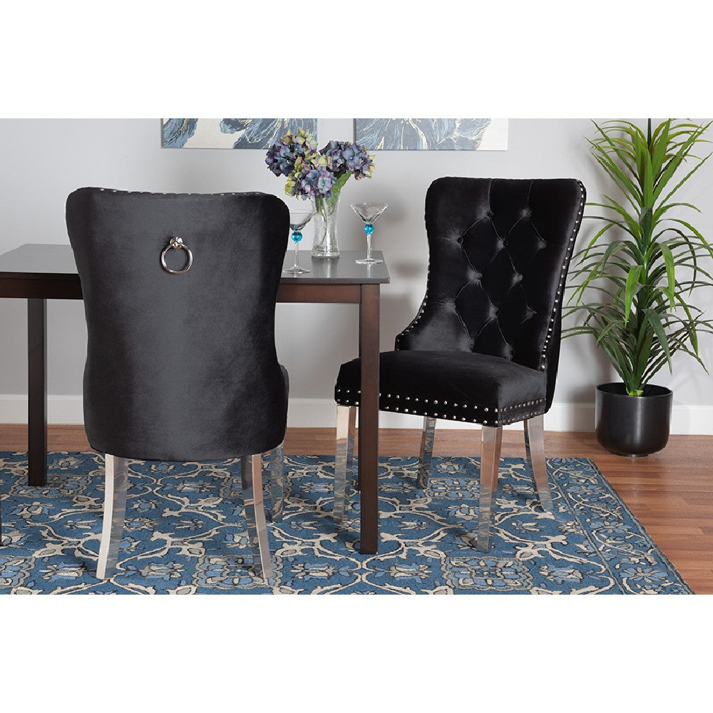 Baxton Studio Honora Contemporary Glam and Luxe Black Velvet Fabric and Silver Metal 2-Piece Dining Chair Set