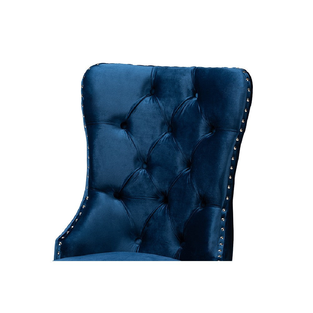 Baxton Studio Honora Contemporary Glam and Luxe Navy Blue Velvet Fabric and Silver Metal 2-Piece Dining Chair Set