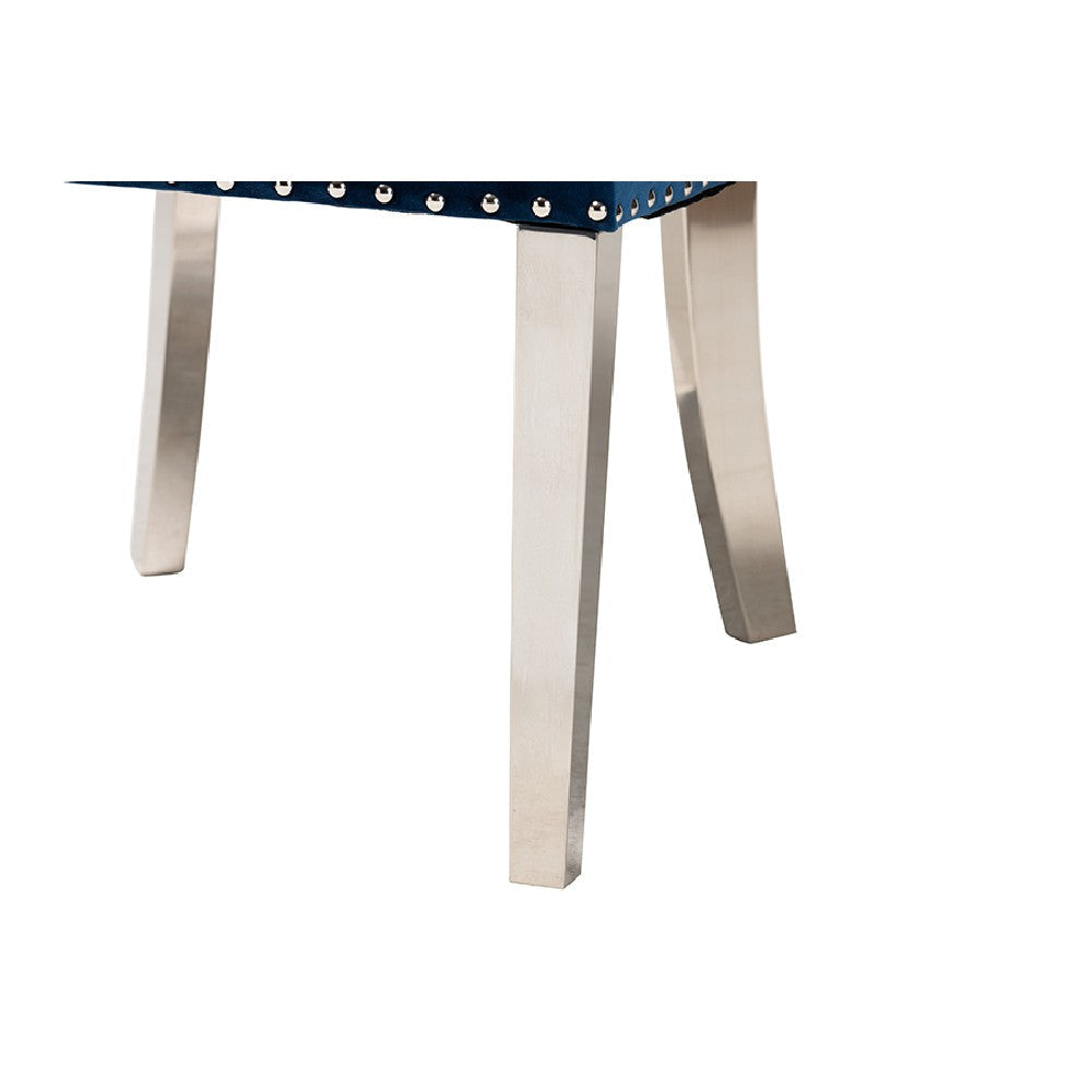 Baxton Studio Honora Contemporary Glam and Luxe Navy Blue Velvet Fabric and Silver Metal 2-Piece Dining Chair Set