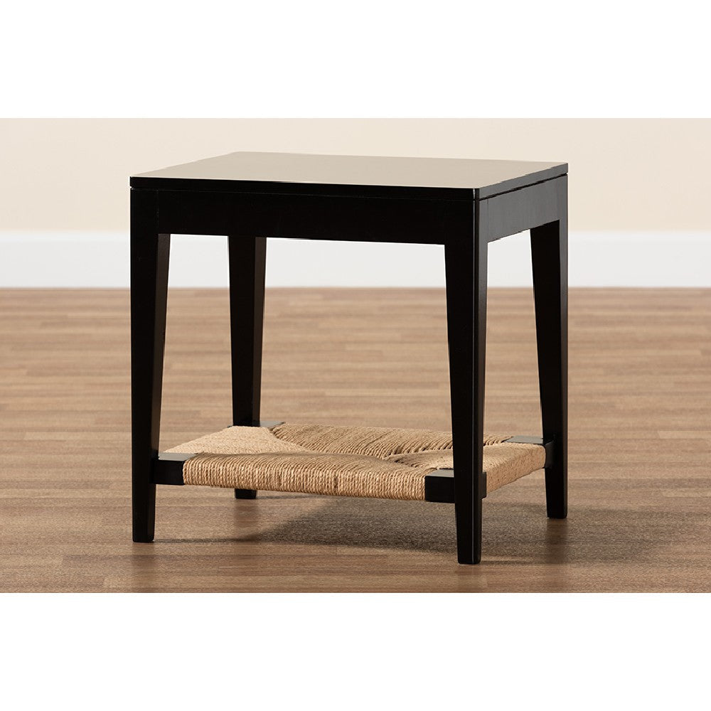 bali & pari Freya Modern Bohemian Black Finished Bayur Wood End Table