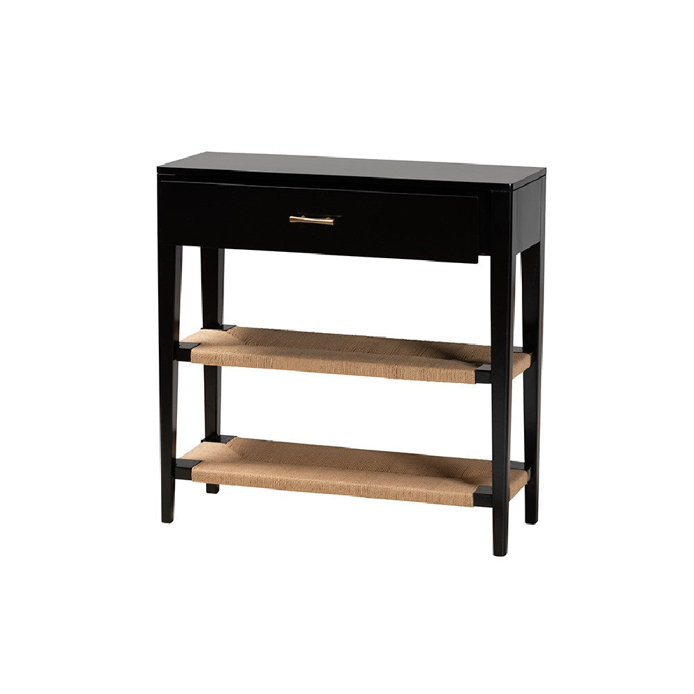 bali & pari Freya Modern Bohemian Black Finished Bayur Wood 1-Drawer Console Table WHI-FIB3-Console