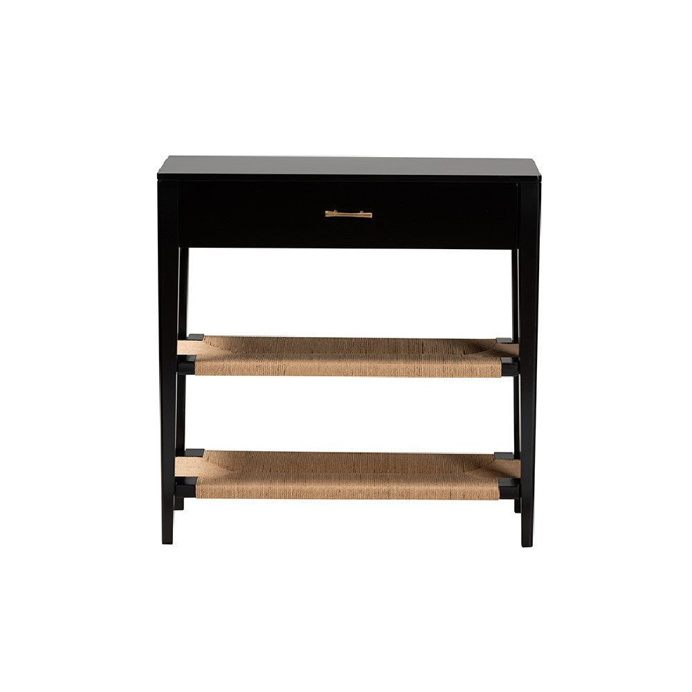 bali & pari Freya Modern Bohemian Black Finished Bayur Wood 1-Drawer Console Table WHI-FIB3-Console