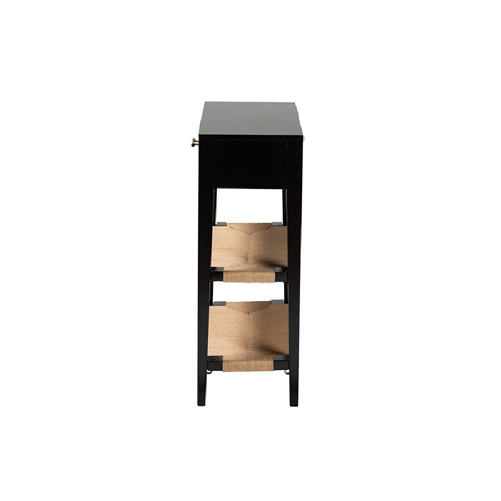 bali & pari Freya Modern Bohemian Black Finished Bayur Wood 1-Drawer Console Table WHI-FIB3-Console
