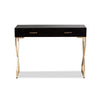 Baxton Studio Carville Modern and Contemporary Dark Brown Faux Leather Upholstered Gold Finished 2-Drawer Console Table