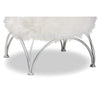 Baxton Studio Celia Modern and Contemporary White Faux Fur Upholstered Silver Metal Ottoman WHI-FJ5A-013-White-Silver-Otto