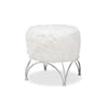 Baxton Studio Celia Modern and Contemporary White Faux Fur Upholstered Silver Metal Ottoman WHI-FJ5A-013-White-Silver-Otto