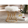 Baxton Studio Leonie Glam and Luxe White Faux Fur Upholstered Gold Finished Metal Ottoman WHI-FJ5A-025-White-Gold-Otto