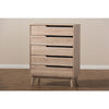 Baxton Studio Fella Mid-Century Modern Two-Tone Oak and Grey Wood 5-Drawer Chest WHI-FLCOD00806-Hana-Oak-Dark-Grey-5DW-Chest
