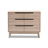 Baxton Studio Fella Mid-Century Modern Two-Tone Oak and Grey Wood 6-Drawer Dresser WHI-FLDT00805-Hana-Oak-Dark-Grey-Dresser