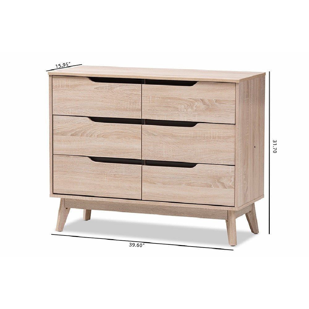 Baxton Studio Fella Mid-Century Modern Two-Tone Oak and Grey Wood 6-Drawer Dresser