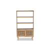 Baxton Studio Faulkner Mid-Century Modern Natural Brown Finished Wood and Rattan 2-Door Bookcase WHI-FM203-034-Natural-Wooden-Bookcase