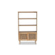 Baxton Studio Faulkner Mid-Century Modern Natural Brown Finished Wood and Rattan 2-Door Bookcase WHI-FM203-034-Natural-Wooden-Bookcase