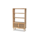 Baxton Studio Faulkner Mid-Century Modern Natural Brown Finished Wood and Rattan 2-Door Bookcase WHI-FM203-034-Natural-Wooden-Bookcase