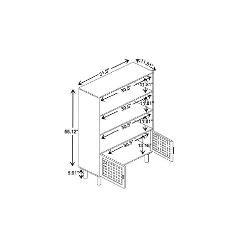 Baxton Studio Faulkner Mid-Century Modern Natural Brown Finished Wood and Rattan 2-Door Bookcase