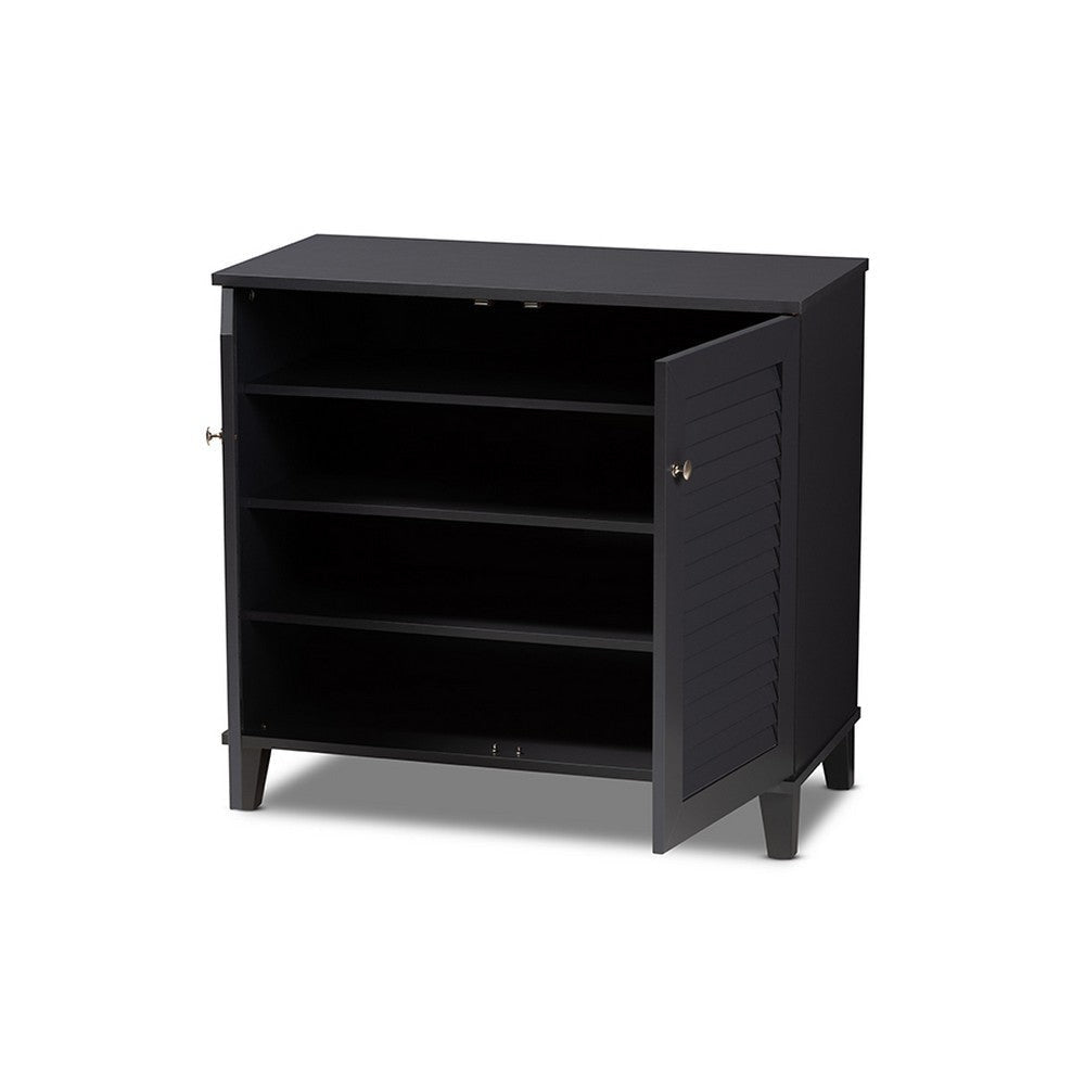 Baxton Studio Coolidge Modern and Contemporary Dark Grey Finished 4-Shelf Wood Shoe Storage Cabinet WHI-FP-01LV-Dark-Grey