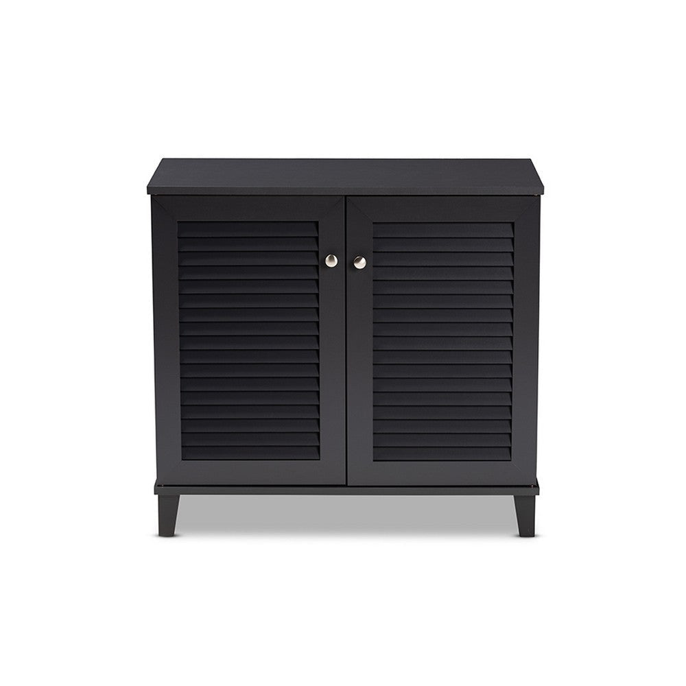 Baxton Studio Coolidge Modern and Contemporary Dark Grey Finished 4-Shelf Wood Shoe Storage Cabinet WHI-FP-01LV-Dark-Grey