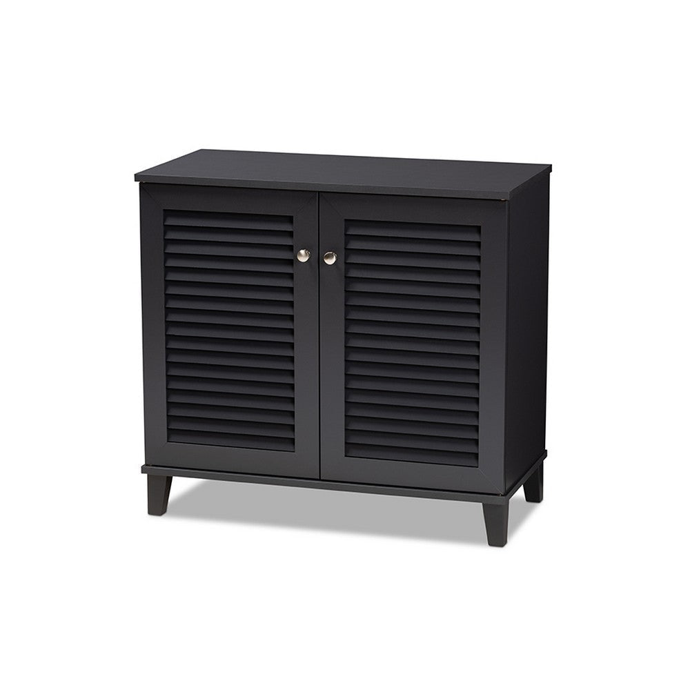 Baxton Studio Coolidge Modern and Contemporary Dark Grey Finished 4-Shelf Wood Shoe Storage Cabinet WHI-FP-01LV-Dark-Grey