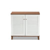 Baxton Studio Coolidge Modern and Contemporary White and Walnut Finished 4-Shelf Wood Shoe Storage Cabinet WHI-FP-01LV-Walnut-White