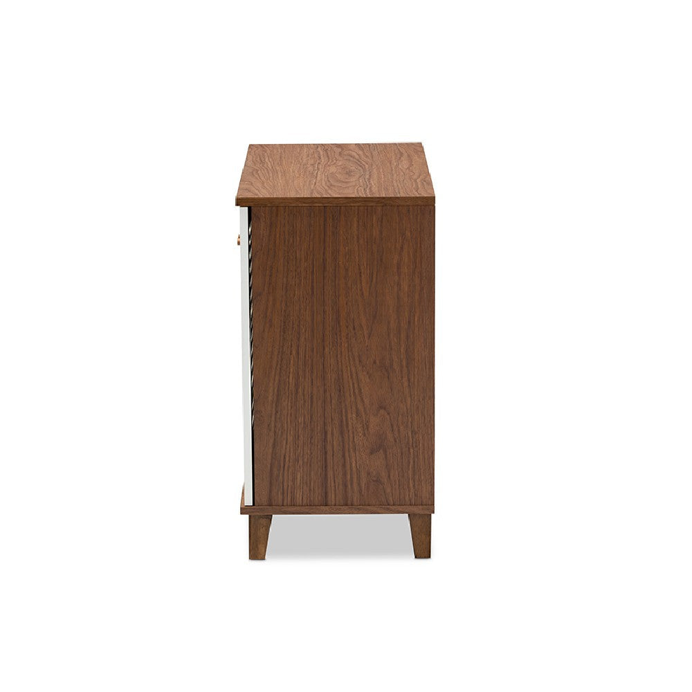 Baxton Studio Coolidge Modern and Contemporary White and Walnut Finished 4-Shelf Wood Shoe Storage Cabinet WHI-FP-01LV-Walnut-White