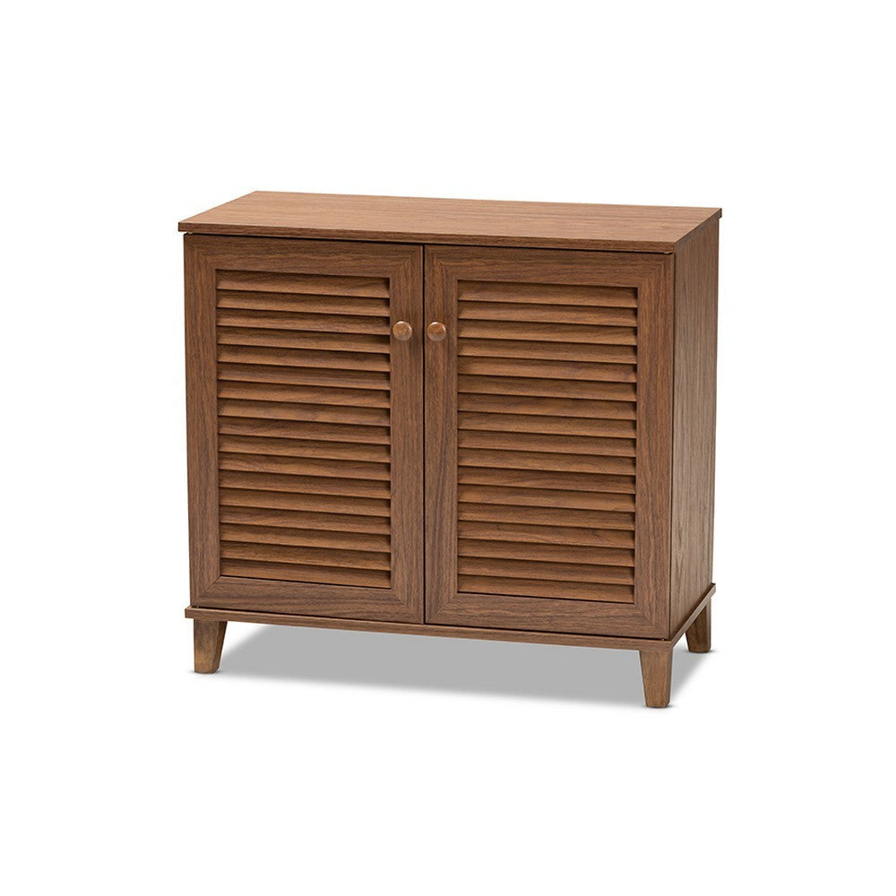 Baxton Studio Coolidge Modern and Contemporary Walnut Finished 4-Shelf Wood Shoe Storage Cabinet WHI-FP-01LV-Walnut