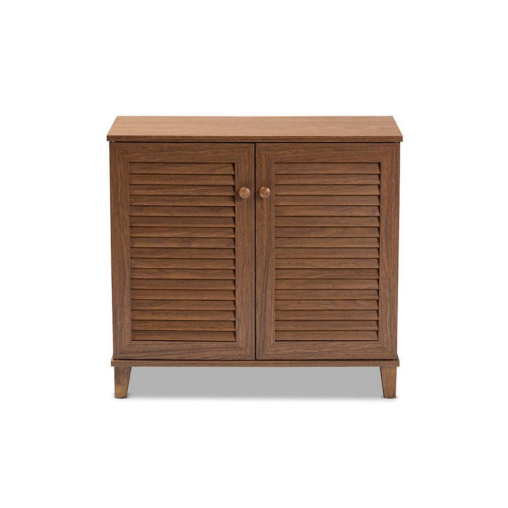Baxton Studio Coolidge Modern and Contemporary Walnut Finished 4-Shelf Wood Shoe Storage Cabinet WHI-FP-01LV-Walnut