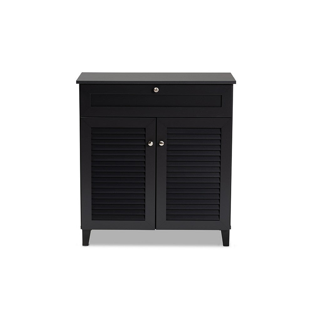 Baxton Studio Coolidge Modern and Contemporary Dark Grey Finished 4-Shelf Wood Shoe Storage Cabinet with Drawer WHI-FP-02LV-Dark-Grey