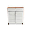 Baxton Studio Coolidge Modern and Contemporary White and Walnut Finished 4-Shelf Wood Shoe Storage Cabinet with Drawer