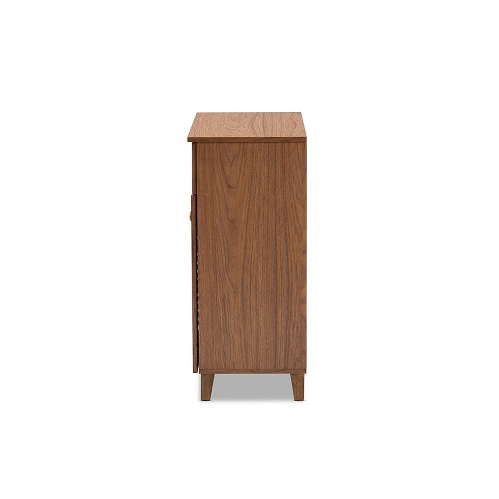 Baxton Studio Coolidge Modern and Contemporary Walnut Finished 4-Shelf Wood Shoe Storage Cabinet with Drawer WHI-FP-02LV-Walnut
