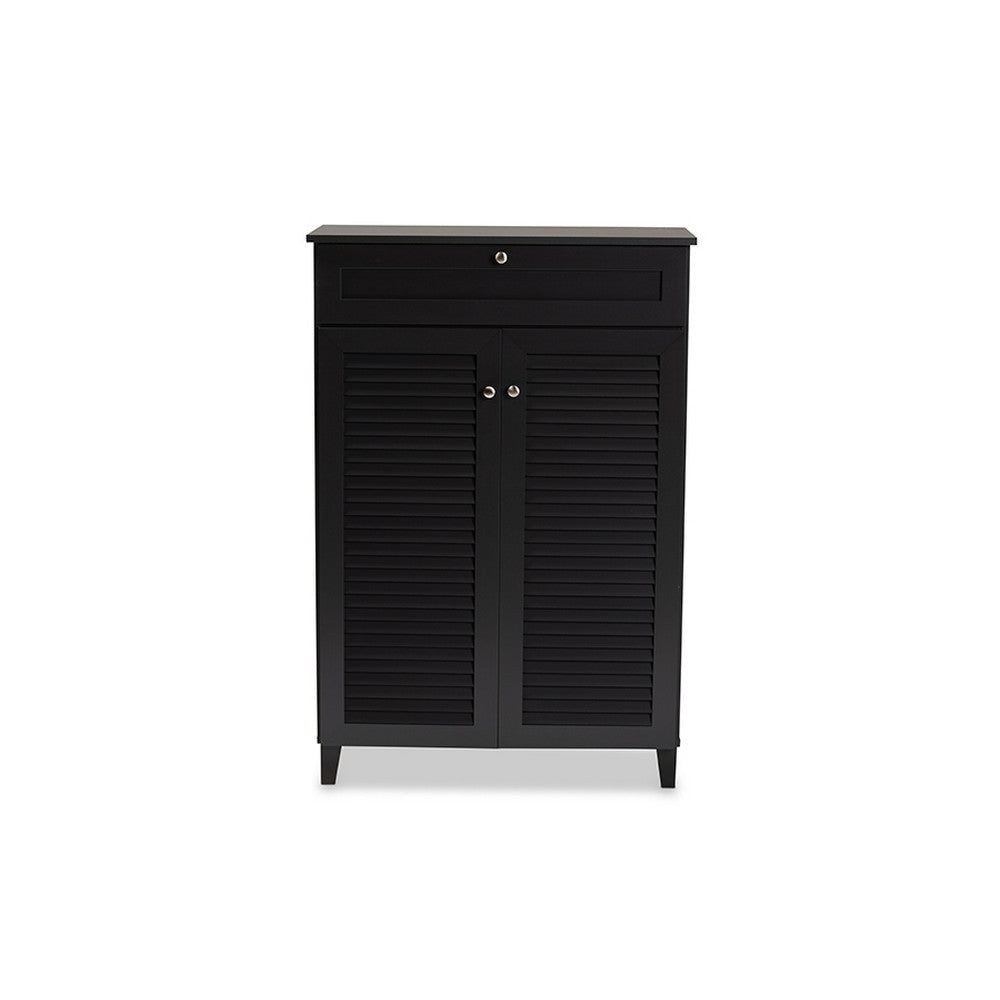 Baxton Studio Coolidge Modern and Contemporary Dark Grey Finished 5-Shelf Wood Shoe Storage Cabinet with Drawer WHI-FP-03LV-Dark-Grey