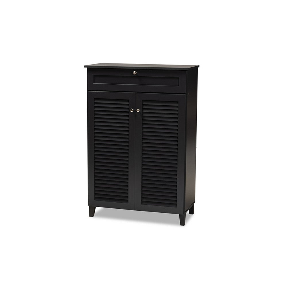 Baxton Studio Coolidge Modern and Contemporary Dark Grey Finished 5-Shelf Wood Shoe Storage Cabinet with Drawer WHI-FP-03LV-Dark-Grey