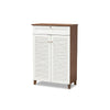 Baxton Studio Coolidge Modern and Contemporary White and Walnut Finished 5-Shelf Wood Shoe Storage Cabinet with Drawer