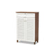 Baxton Studio Coolidge Modern and Contemporary White and Walnut Finished 5-Shelf Wood Shoe Storage Cabinet with Drawer
