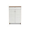 Baxton Studio Coolidge Modern and Contemporary White and Walnut Finished 5-Shelf Wood Shoe Storage Cabinet with Drawer