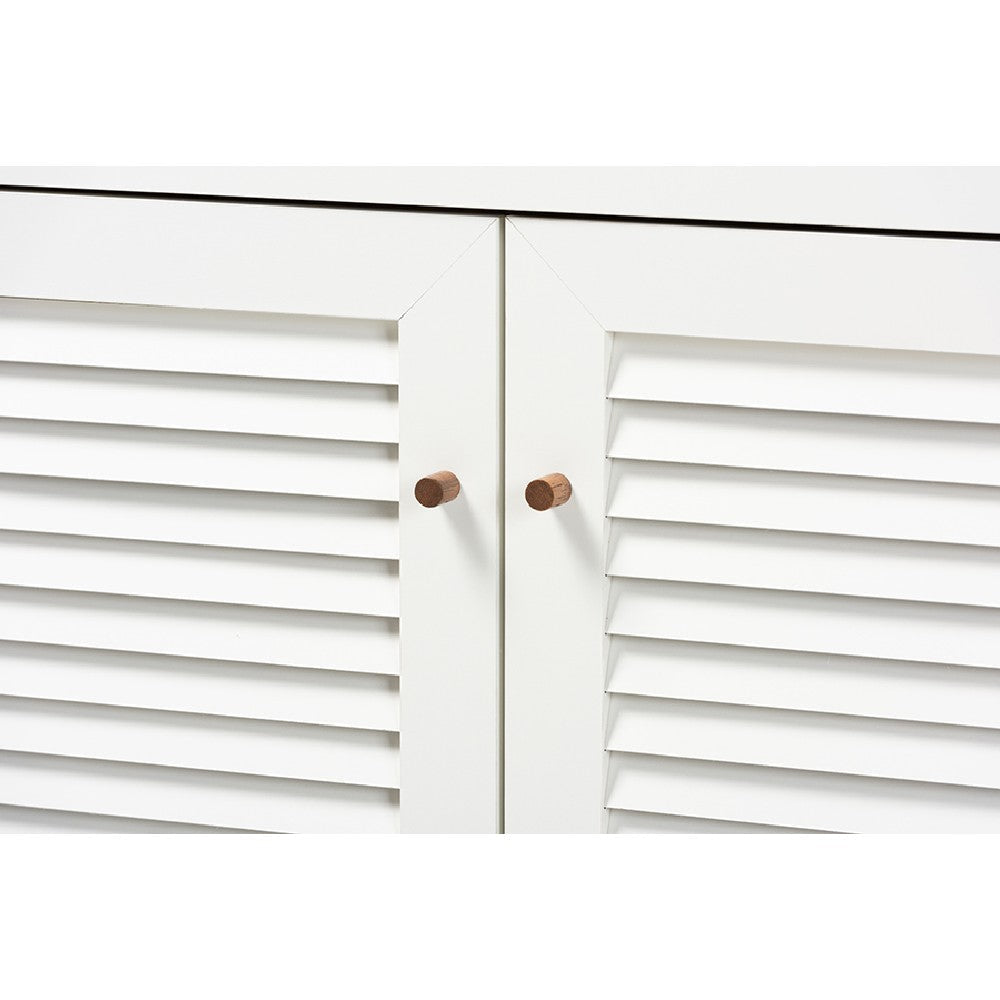 Baxton Studio Coolidge Modern and Contemporary White and Walnut Finished 5-Shelf Wood Shoe Storage Cabinet with Drawer