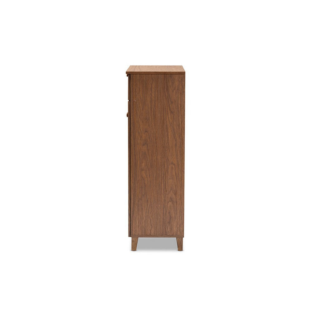 Baxton Studio Coolidge Modern and Contemporary Walnut Finished 5-Shelf Wood Shoe Storage Cabinet with Drawer WHI-FP-03LV-Walnut