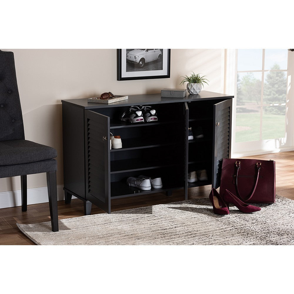 Baxton Studio Coolidge Modern and Contemporary Dark Grey Finished 8-Shelf Wood Shoe Storage Cabinet